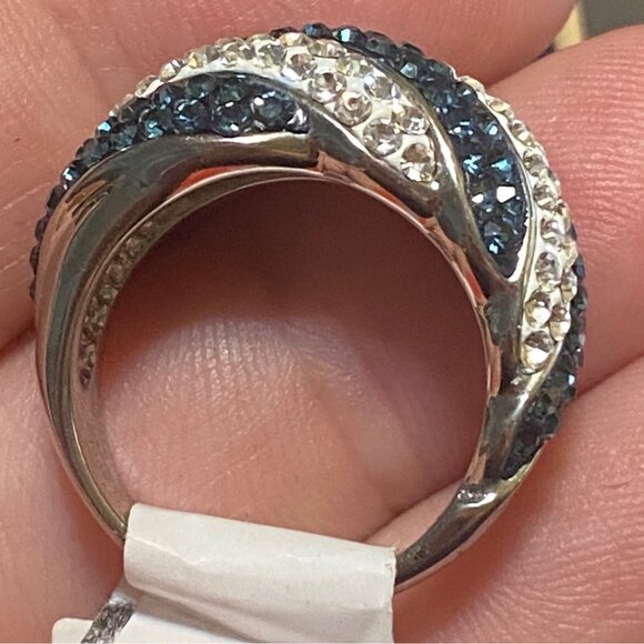 Ring Size 7 Stainless Steel CZ White Blue Women Semi-Precious Stone - Picture 3 of 9